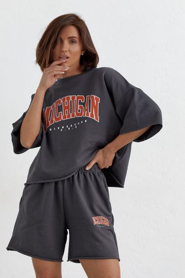 Летний спортивный костюм с принтом Michigan - темно-серый цвет, L (есть размеры) | Зображення 5