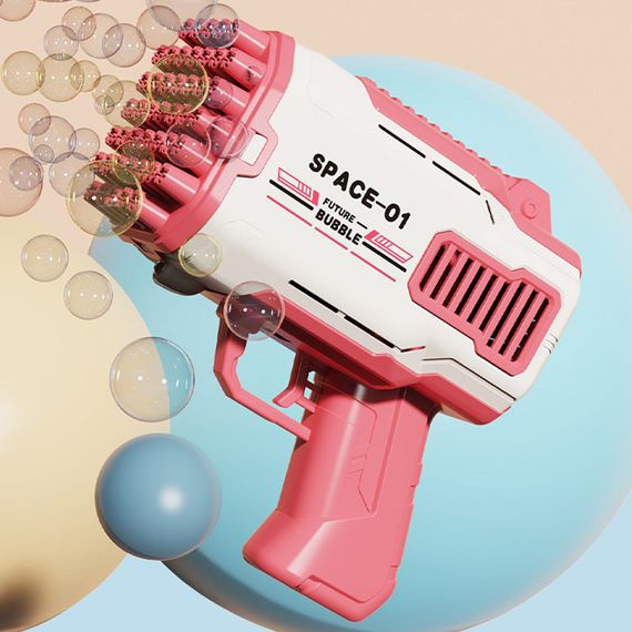 Пістолет для мильних бульбашок Bubble Gun 698-20 з насадками на 32/45 отворів 50ml Pink | Зображення 2