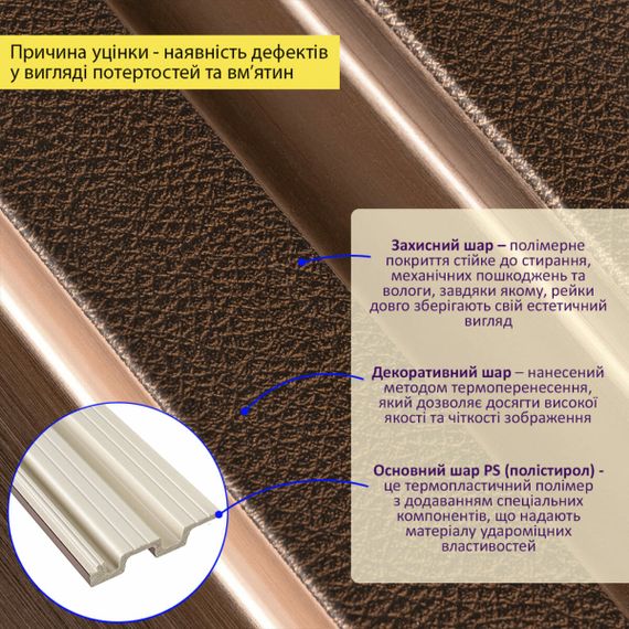 Рейка декоративная PS 2900х117х20мм Под коричневую кожу с бронзой SW-00002147- | Зображення 2