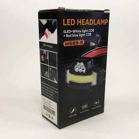 Налобний ліхтарик Bailong BL-W685-LTS+COB+RGB, 5 режимів, водостійкий, ударостійкий, USB WX-988 кабель Type-c | Зображення 1