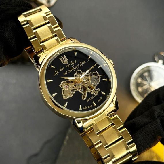 Класичний чоловічий годинник Awarder 022-3D Не Забуду Дім Gold-Black Steel | Зображення 2