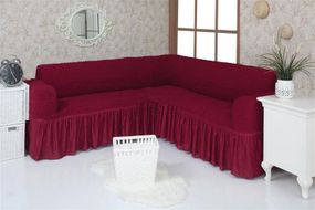 Чехол на угловой диван VENERA 02-221 с оборкой Марсала
