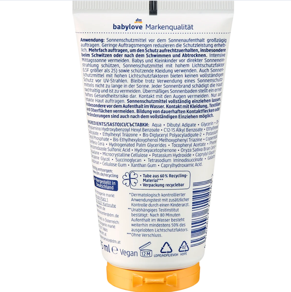 Дитячий Сонцезахисний крем для чутливої шкіри babylove Sonnencreme Baby ultra sensitive LSF 50+, 75 ml | Зображення 2