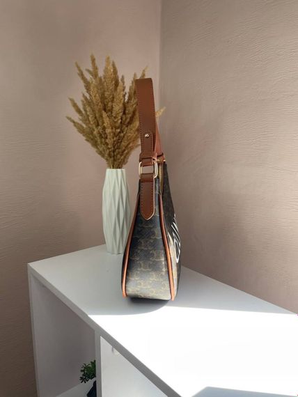 Сумка жіноча  Celine Ava Bag In Triomphe Canvas and Calfskin Tan brown Селін коричнева 072 | Зображення 9