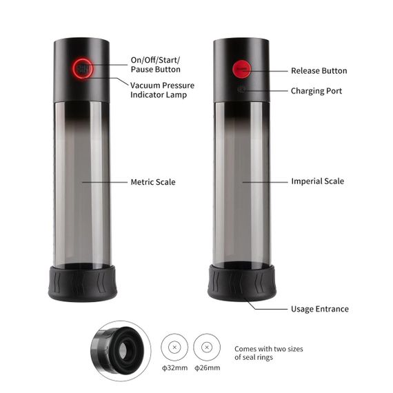Автоматична вакуумна помпа Otouch MACHO WORK 1, 2 кільця 26 мм та 36 мм, LED-індикатор, до 20 см Sex Aura | Зображення 2