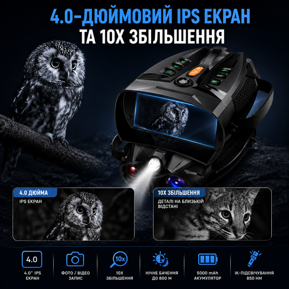 Цифровий бінокль нічного бачення Inskam 336 (4" IPS, 5000 mAh, IR 850nm 5W, до 800 м, 48MP / 4K) | Зображення 1