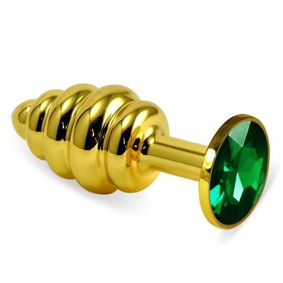 Анальна пробка - Heavy Metal Anal Plug Gold Rosebud Spiral Green sexstyle