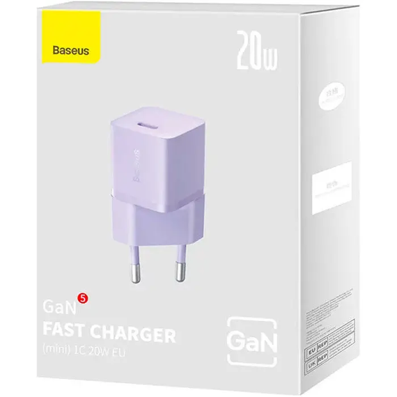 Сетевое зарядное устройство для Baseus GaN5 Mini Fast Charger 20W (Type-C), блочок зарядки, быстрая срядка | Зображення 4