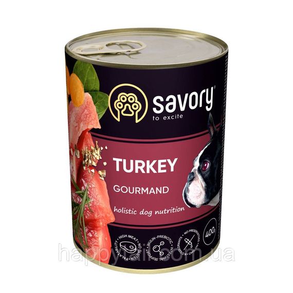 Влажный корм для собак Savory Dog Gourmand с индейкой — паштет холистик для взрослых собак 400 г