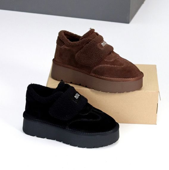 Молодежные черные угги автоледи натуралки с мехом тедди на липучке | Зображення 9