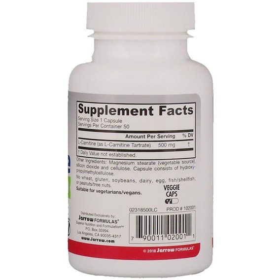 Карнитин Jarrow Formulas L-Carnitine 500 mg 50 Veg Caps JRW02001 | Зображення 1