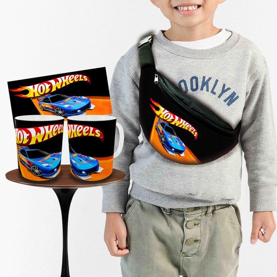 Набір: дитяча сумка-бананка+кружка Хот Вілс «Hot Wheels» 32х15см, бананка для хлопчика через плече на подарунок (00999)