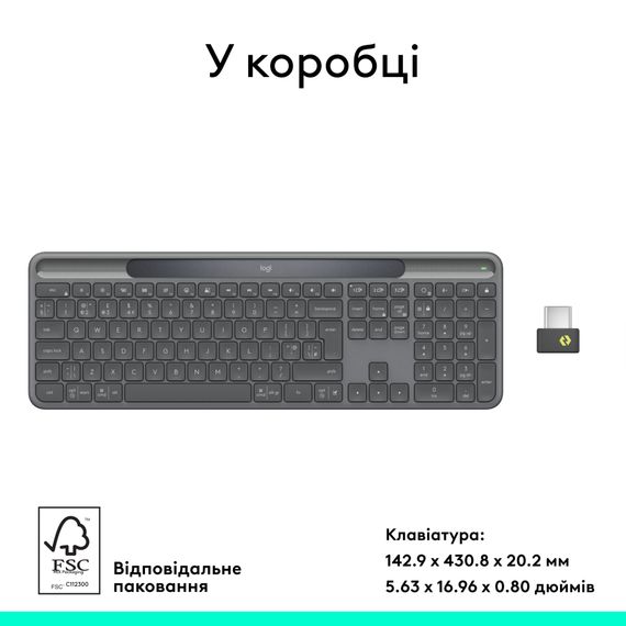 Клавіатура Logitech Slim Solar+ for Business Wireless/Bluetooth Graphite (920-013779) | Зображення 9