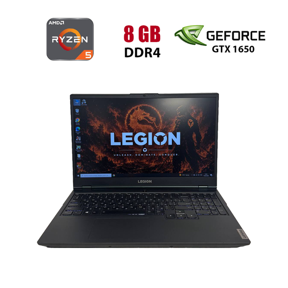 Игровой ноутбук Lenovo Legion 5 15ARH05 / 15.6" (1920x1080) IPS / AMD Ryzen 5 4600H (6 (12) ядер по 3.0 - 4.0 GHz) / 8 GB DDR4 / 512 GB SSD / nVidia GeForce GTX 1650, 4GB GDDR6, 128-bit / WebCam б/у