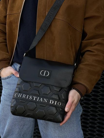 Месенджер шкіряний Christian Dior чорні шестикутники | Зображення 6