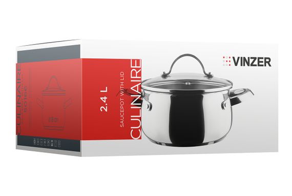 Каструля Vinzer Culinaire 50166, 2.4 л, 18 см, з нержавіючої сталі з кришкою, для всіх типів плит | Зображення 2