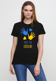 Футболка жіноча чорна з принтом "Pray for Ukraine", XL