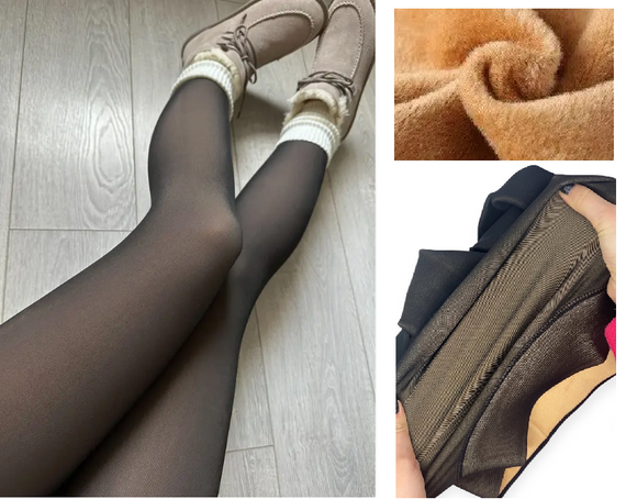 Колготки капроновые с мехом на флисе 220 г с имитацией обычных капронок утепленные универсальный размер черные