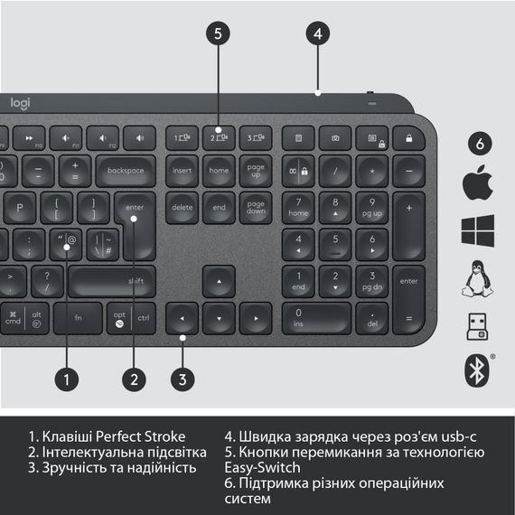Клавіатура Logitech MX Keys Advanced for Business Wireless Illuminated UA Graphite (920-010251) | Зображення 9