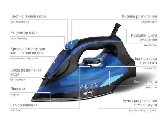 Праска парова з керамічною підошвою 3200Вт BITEK BT-1321B | Зображення 2