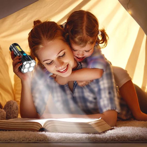 Ручний акумуляторний ліхтарик з USB-зарядкою, до 200 м, X-509-4LED+COB / Потужний кемпінговий ліхтар з бічним світлом | Зображення 1