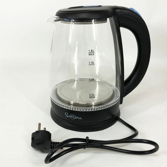 Стеклянные электрические чайники с подсветкой Suntera EKB-322B 1500 Вт чайники с подсветкой. Цвет: черный | Зображення 1
