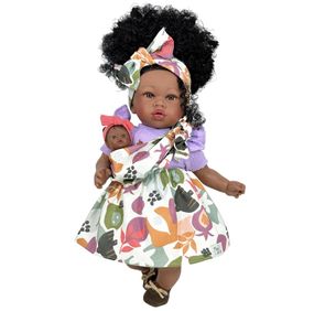 Испанская Интерактивная Большая Кукла Мулатка с Пупсом Виниловая Звуковая Девочка Мария с Волосами в Сумке Nines d`Onil 45 см