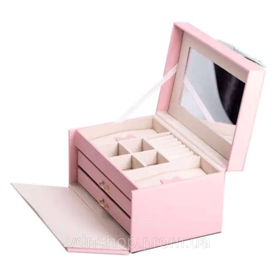 Скринька для прикрас з еко шкіри 3 яруси з дзеркалом органайзер для ювелірних виробів HP-5-17P | Зображення 1