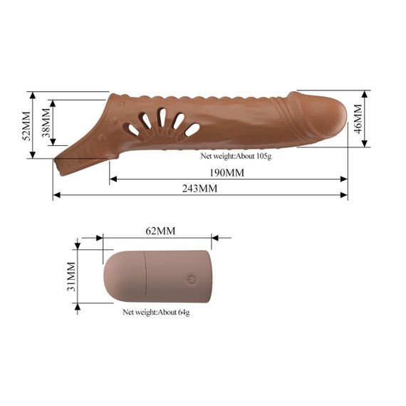 Насадка  на пеніс з пультом керування PRETTY LOVE PENIS SLEEVE, TPE,3 removeable 1 inch extenders Sex Aura | Зображення 3