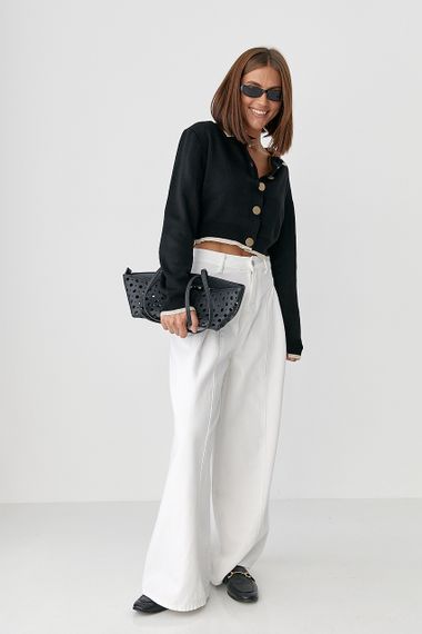 Короткий кардиган на ґудзиках із контрастною окантовкою - чорний цвет, ONE SIZE (є розміри) | Зображення 2