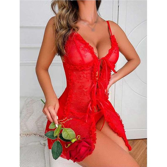 Спокусливий пеньюар червоний — S/M — Еротична білизна | Зображення 3