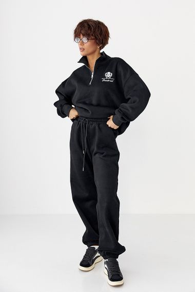 Утеплений спортивний костюм із джогерами та світшотом - чорний цвет, L/XL (є розміри) | Зображення 4