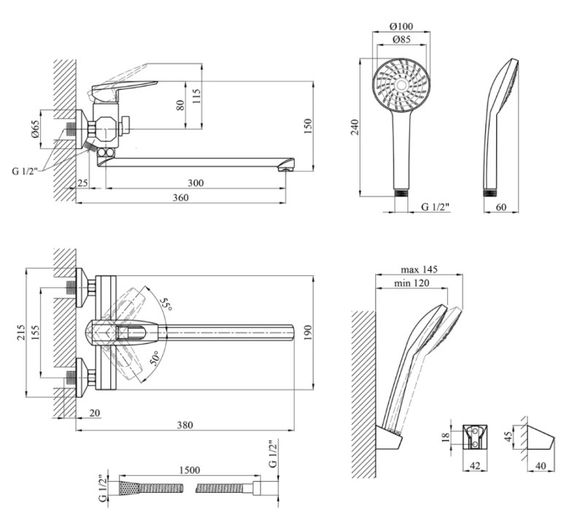 Змішувач для ванни Kroner KRM Kante - C070 (CV023580) | Зображення 1
