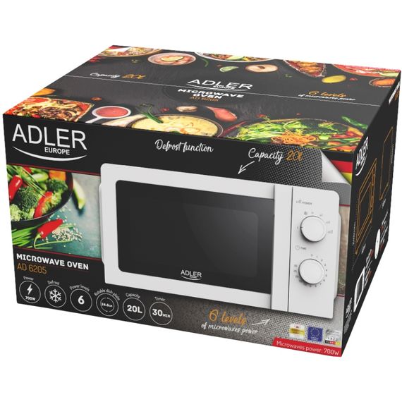 Мікрохвильова піч Adler AD 6205 20л/ 700Вт/ мех.керув./ відкр.ручкою/ біла | Зображення 3