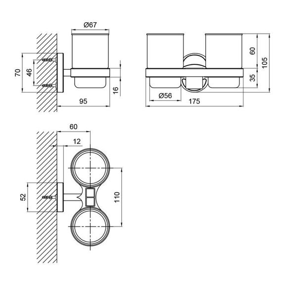 Стакан з тримачем Lidz Oreo 0402 подвійний настінний (матове скло) LDORE0402CRM22164 Chrome | Зображення 1