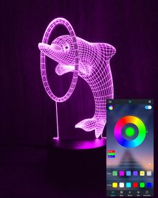 Акриловый светильник-ночник управление с телефона Дельфин с кольцом tty-n000988