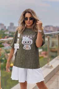 Женская свободная футболка Labubu варенка тай дай цвет хаки, размер 46/48, GF05256