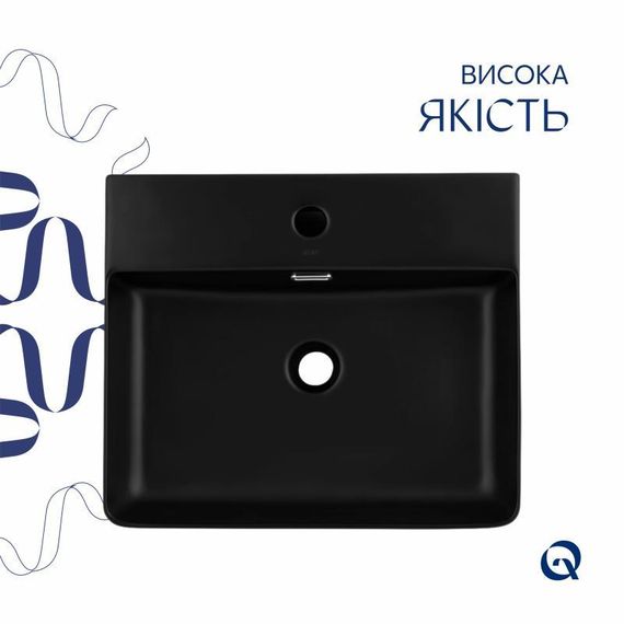 Комплект Qtap Nando LT: Раковина підвісна прямокутна 500х420х130 мм Matt Black + Донний клапан PU03O | Зображення 3