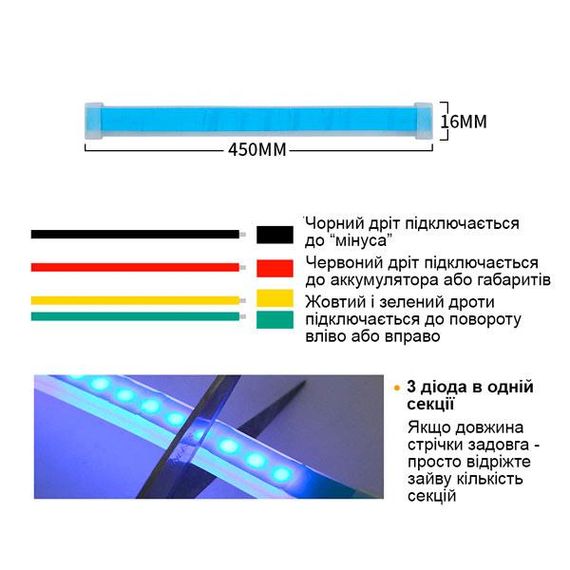 LED стрічка DRL повороти ТЕТРІС 45 см Світлодіодна Денні ходові вогні, біло-жовті 12В 2 штуки | Зображення 5