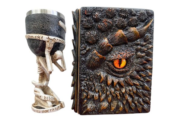 Подарунковий набір Келих 3D Скелет на Колені та Блокнот 3D «Жар Серця Дракона»