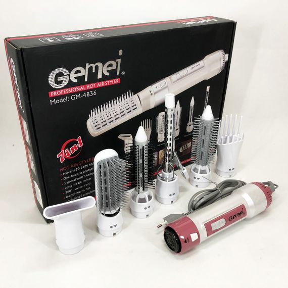 Фен для волос стайлер с насадками Gemei GM-4836 7 в 1, Фен-стайлер с различными насадками | Зображення 3