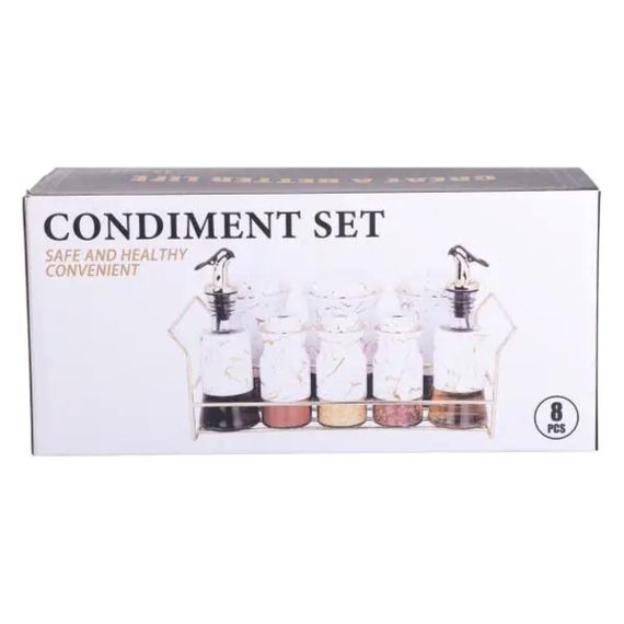 Набір для спецій на підставці з пляшками для олії та оцту 8 предметів Білий HP-1360W | Зображення 8