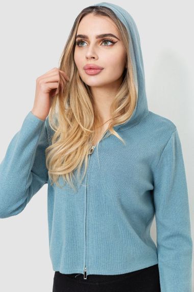 Кофта жіноча на блискавці з капюшоном, колір джинс, 244R008 | Зображення 5