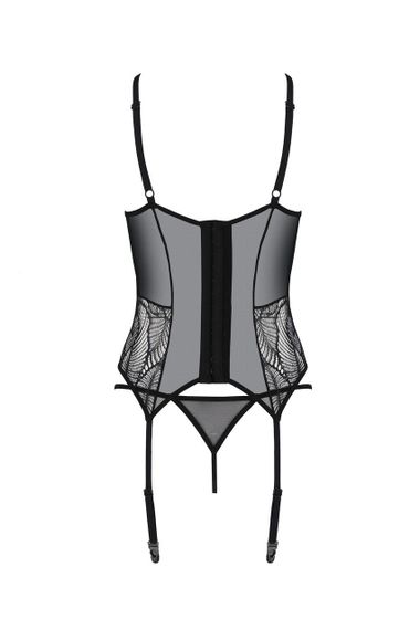Корсет Passion LEAFA CORSET black, XXL/XXXL, м'які чашки, затискачі для панчіх, стрінги в комплекті Sex Aura | Зображення 3
