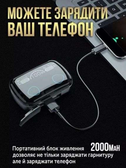 Бездротові навушники M10 TWS bluetooth 5.1 black OPM з павербанком | Зображення 9