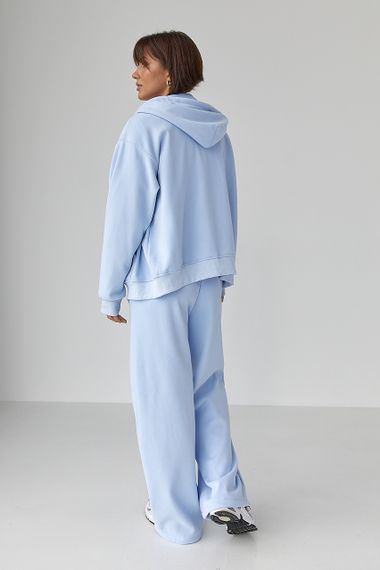 Теплий спортивний костюм із худі з капюшоном та прямими штанами - блакитний цвет, M/L (є розміри) | Зображення 1