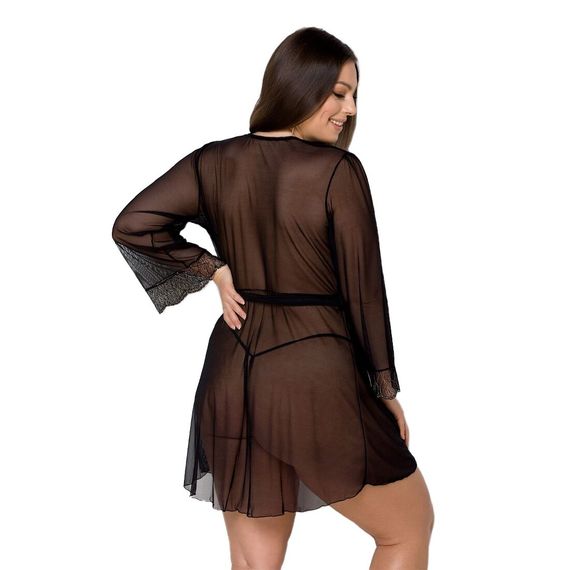 Пеньюар Passion AMBERLY PEIGNOIR 6XL/7XL, black, ажурні декольте та манжети, широкі рукави | Зображення 1