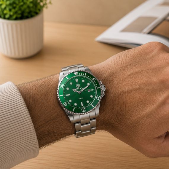 Чоловічий годинник Benyar BY-5223 Silver-Green зі сталевим браслетом та зеленим циферблатом | Зображення 7