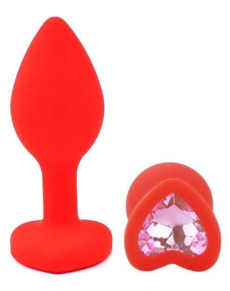 Анальная пробка EGZO Silicone Red Heart Plug Pink S с розовым кристаллом Sex Aura | Зображення 1