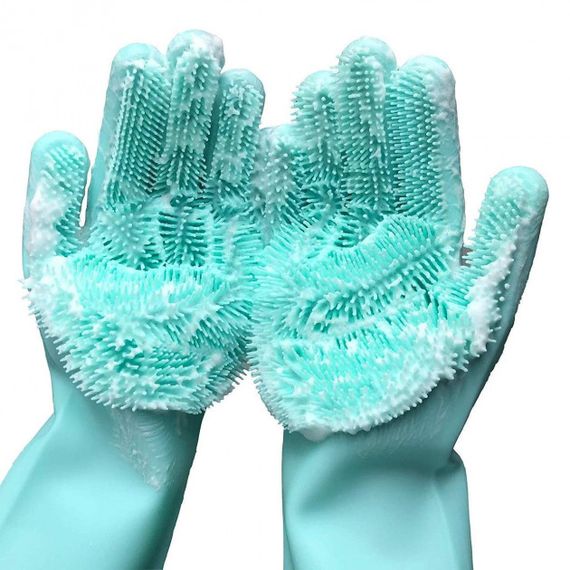 Силиконовые перчатки Magic Silicone Gloves для уборки чистки мытья посуды для дома. BF-208 Цвет: бирюзовый | Зображення 1